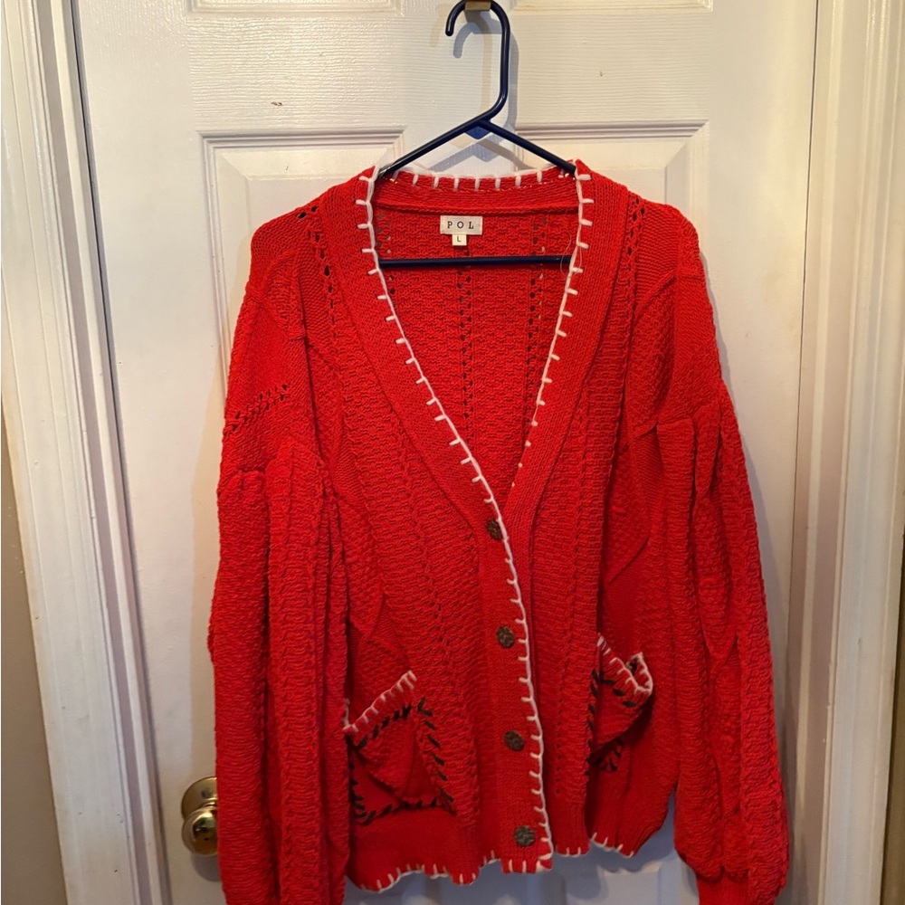 POL Red‎ Knit Cardigan Sweater